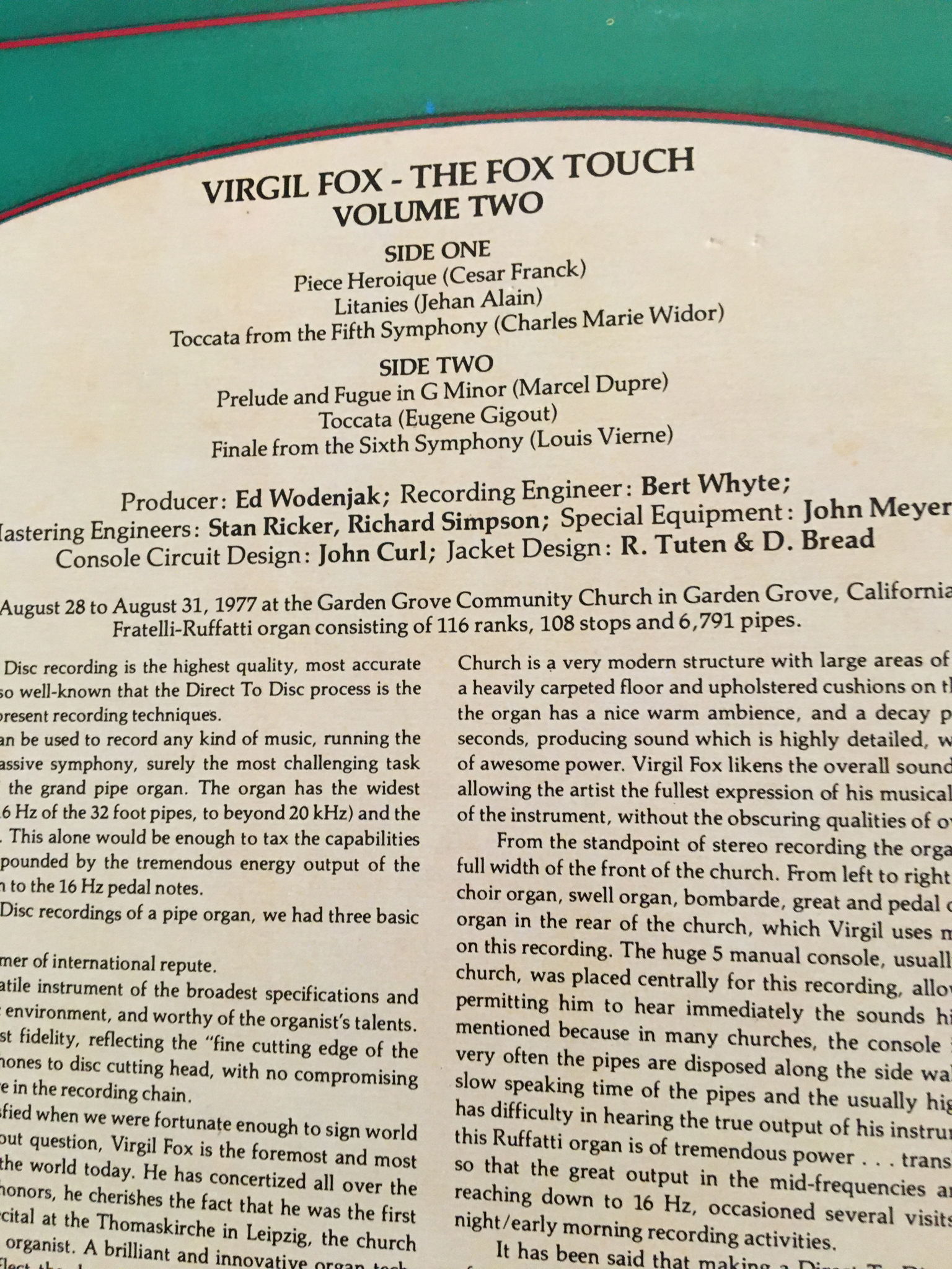 Virgil Fox the fox touch volume two Lp record  Direct t... 6