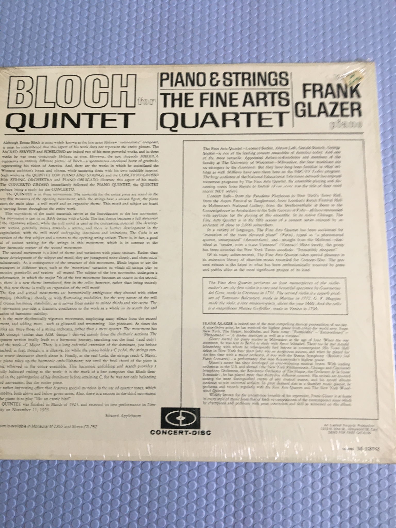 Frank Glazer the fine arts quartet Bloch quintet  For p... 4
