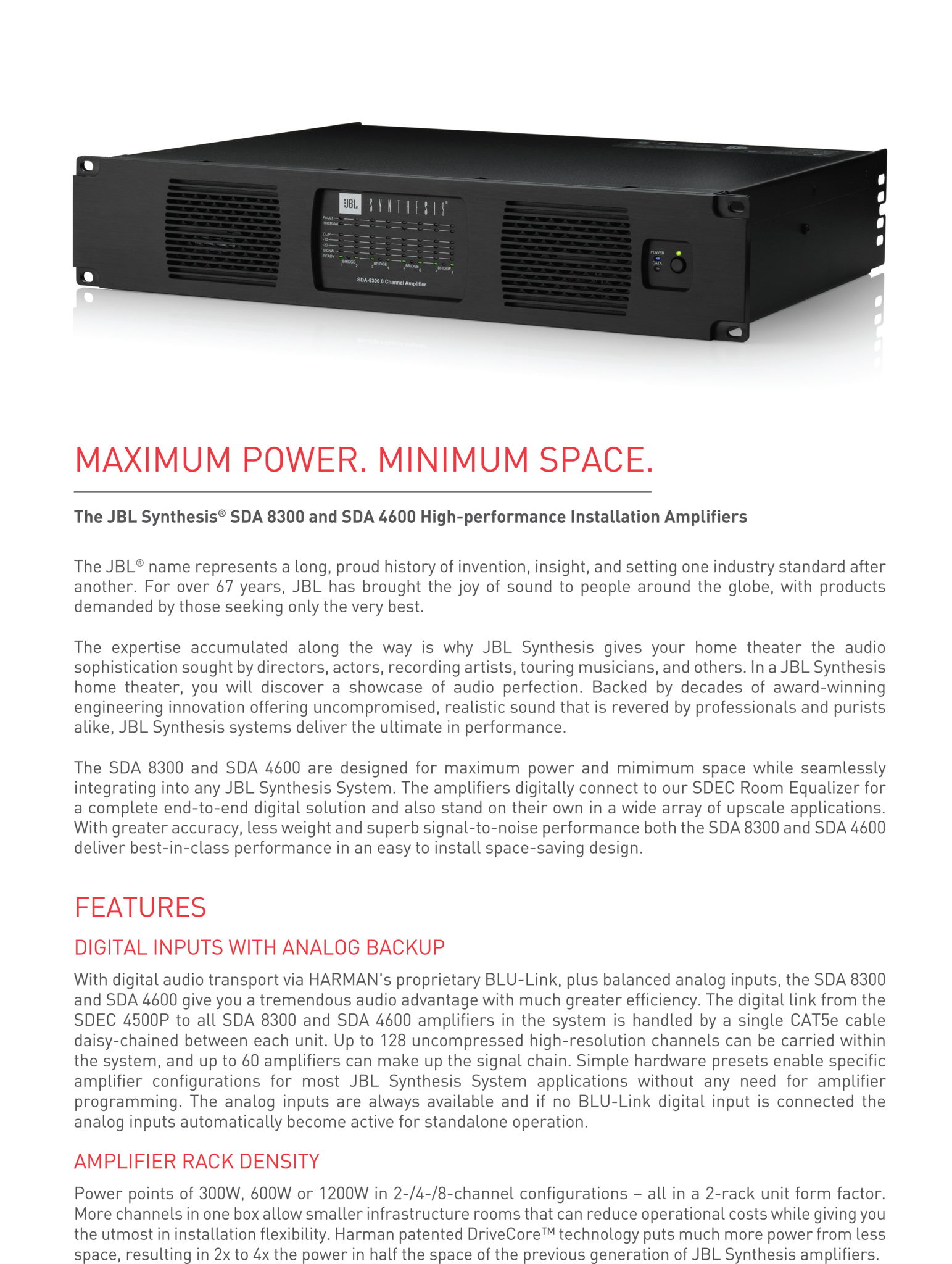 JBL Synthesis SDA-4600 4-channel 600W Amplifier Dealer ... 4