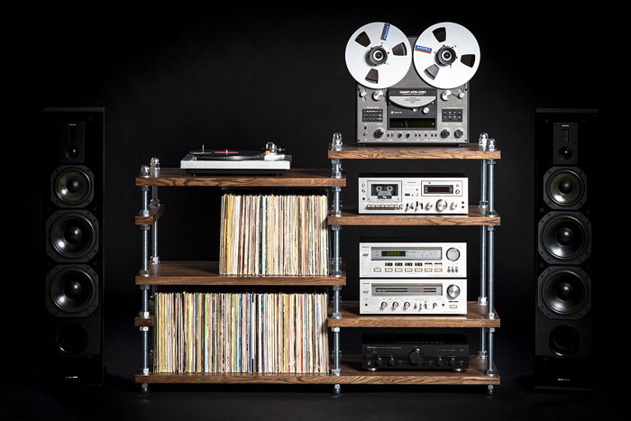 Handmade Asymmetric record player stand with vinyl reco...