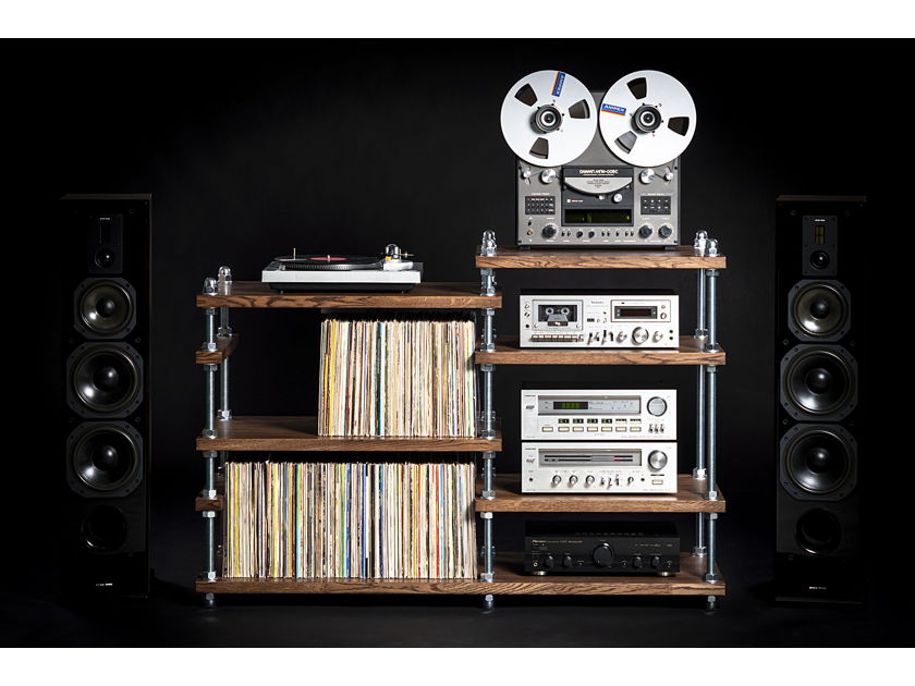 Handmade Asymmetric record player stand with vinyl record storage