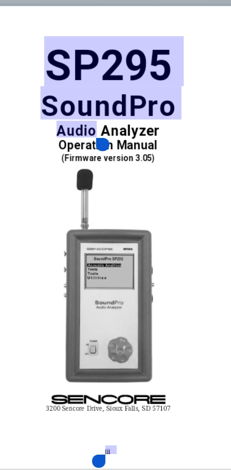 SENCORE model SP295 SOUND PRO Acoustics Analyzer PLEASE...