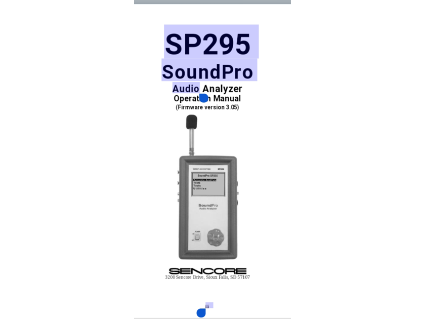SENCORE model SP295 SOUND PRO Acoustics Analyzer PLEASE MAKE A REASONABLE WIN/WIN OFFER - BRAND NEW Revised Price Reduction Offer $1495