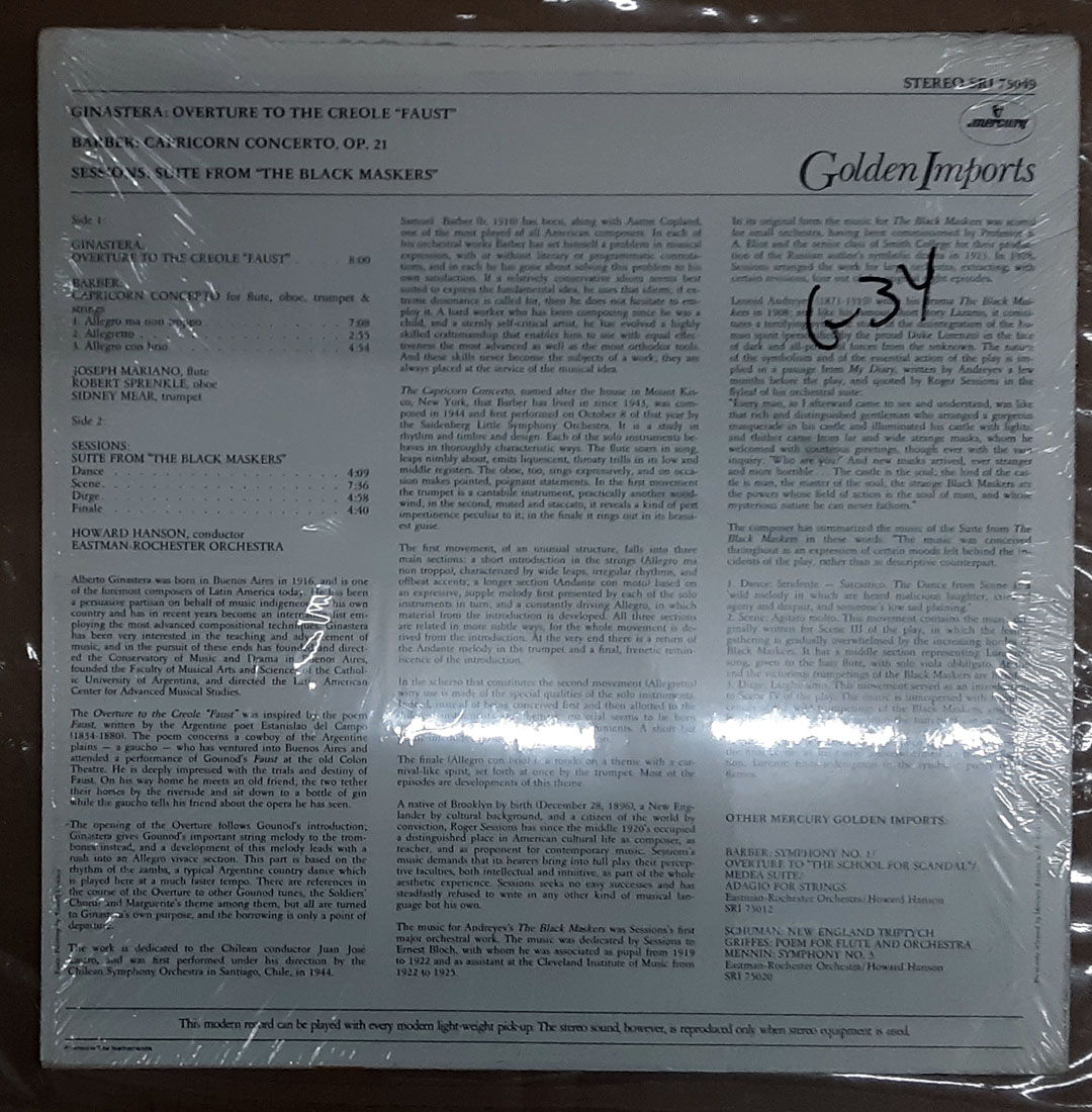 Howard Hanson Barber Sessions Barber Sessions 1974 Neth... 2