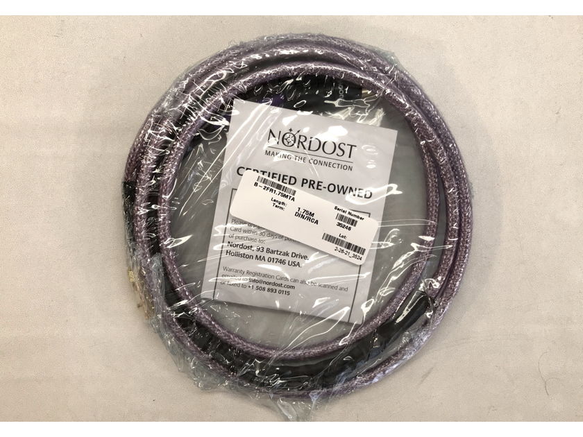 Nordost Frey 2 PHONO CABLE, 5-PIN DIN TO RCA, 1.75 METERS, NEAR MINT, 1-YR WARRANTY