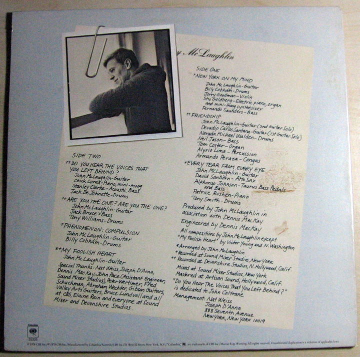 John McLaughlin - Electric Guitarist  1978 NM Vinyl LP ... 2