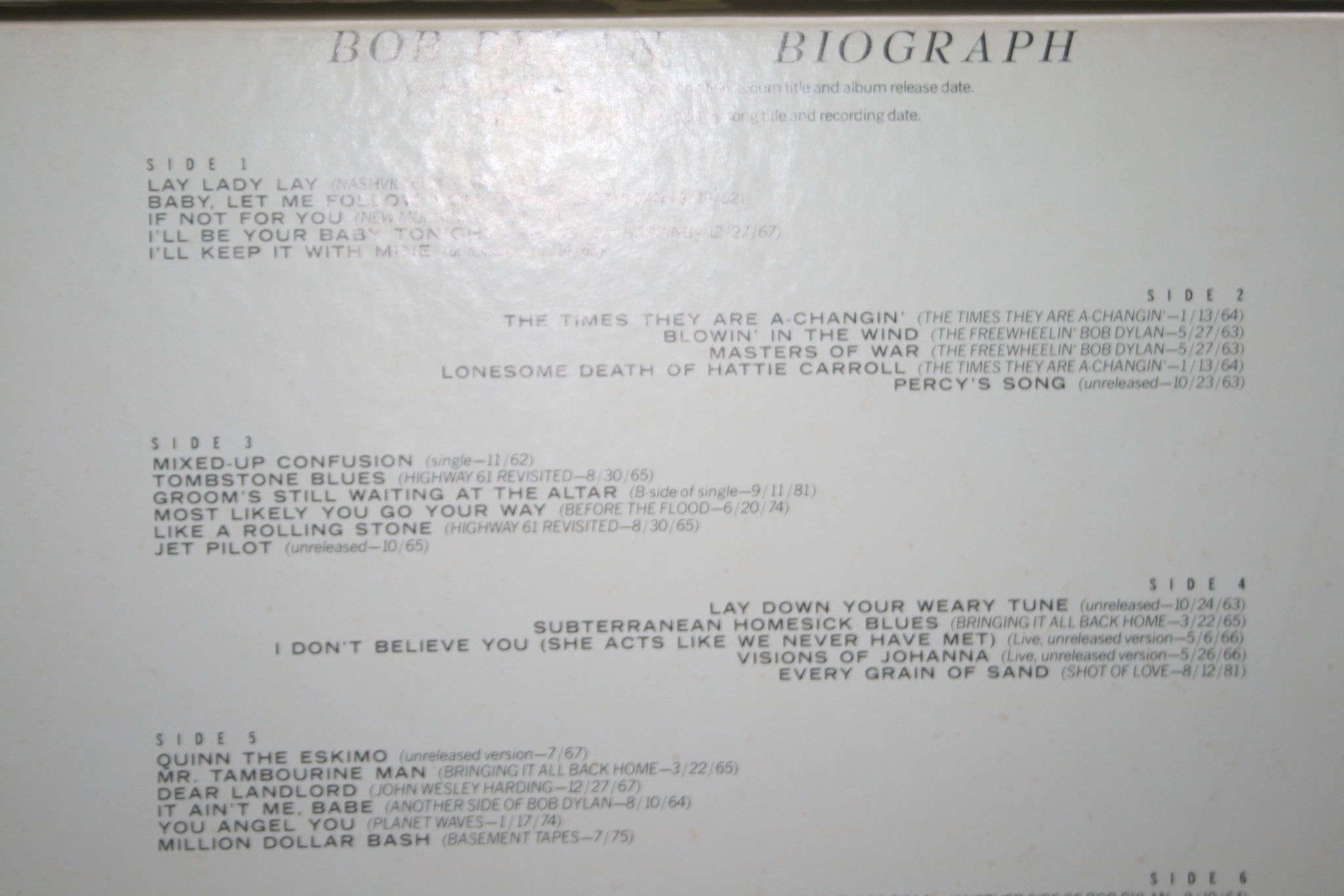 Bob Dylan -  Biograph 5 Record -Deluxe Edition Box Set 5