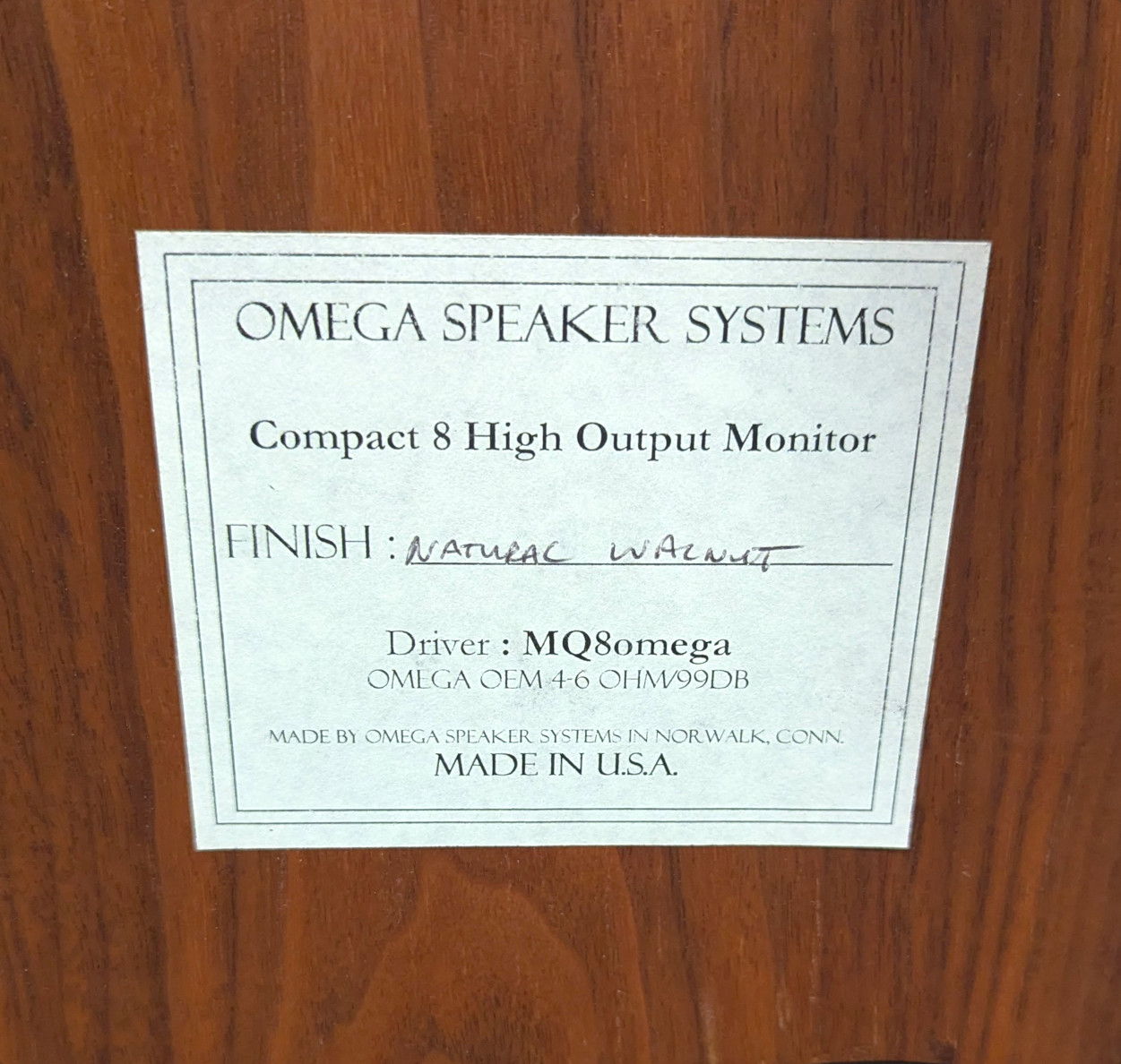 Omega Speaker Systems Super 8 High Output Monitor 4