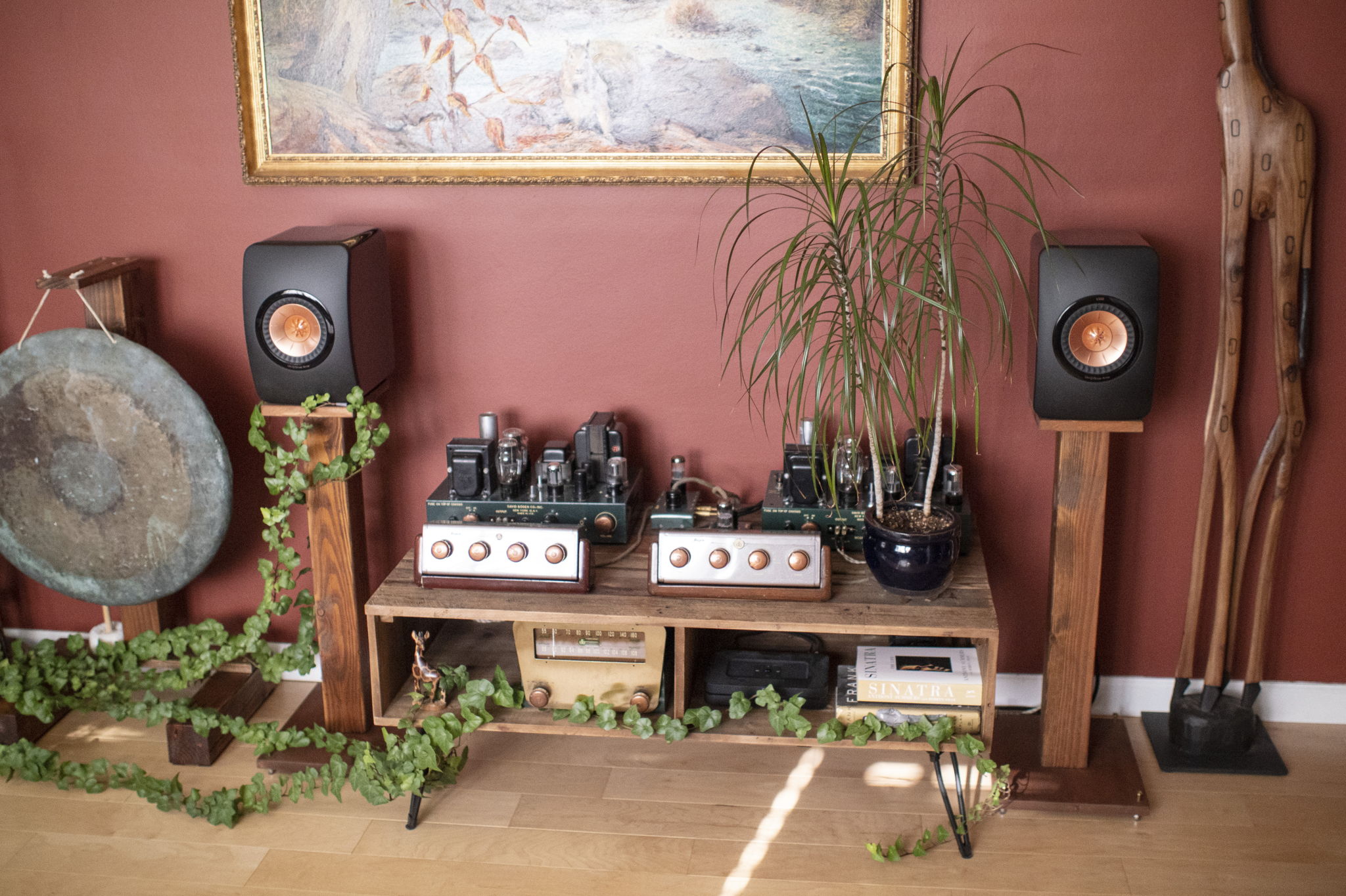 David Bogen 1952 HO-10 mono tube amps with matching RX-PX controllers (restored), Bogen R601 AM/FM tube tuner, NAD Node 2, KEF LS50 speakers