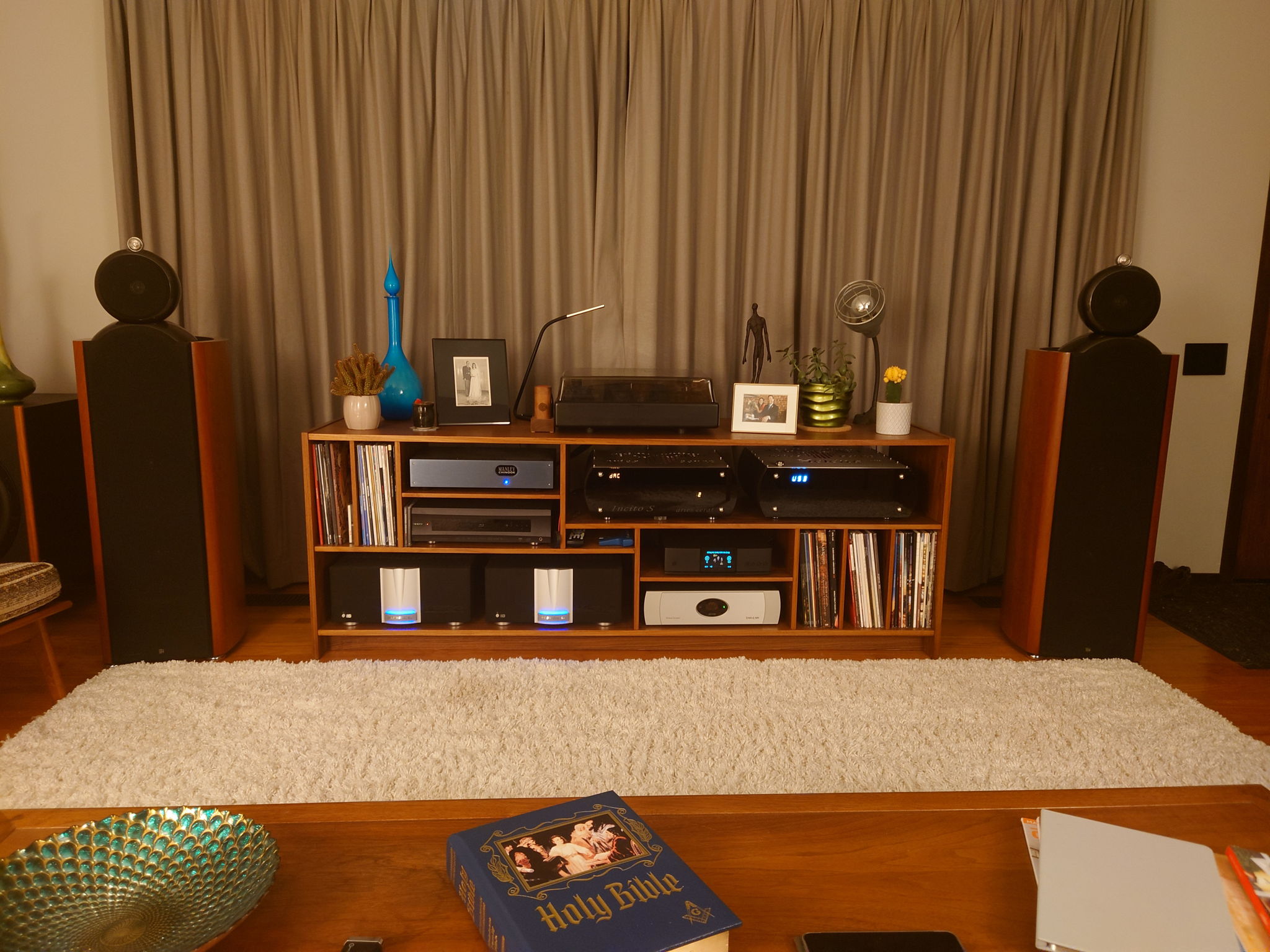 Drapes closed... Softens the sound.