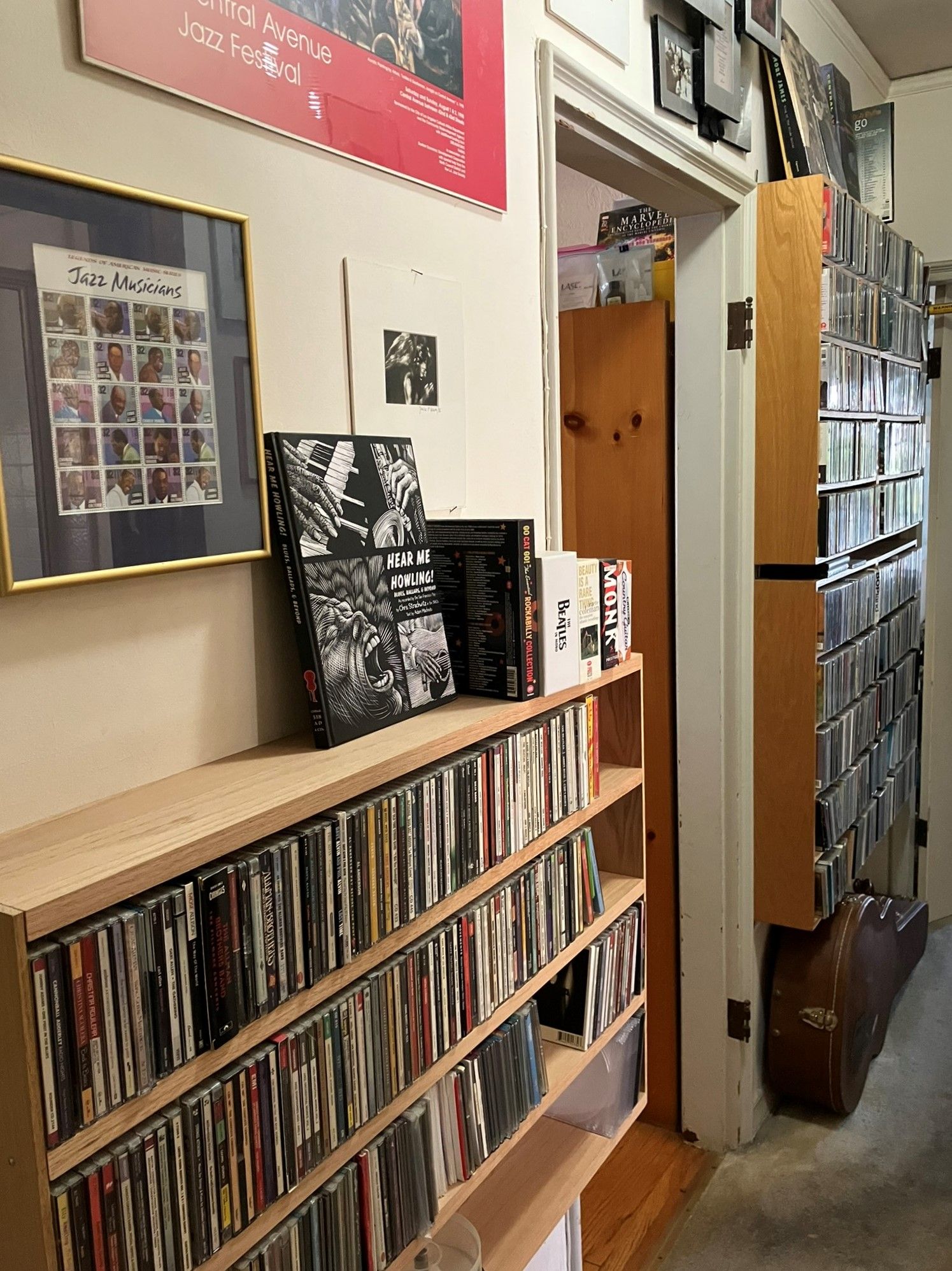 CD and SACD silver discs in the hallway