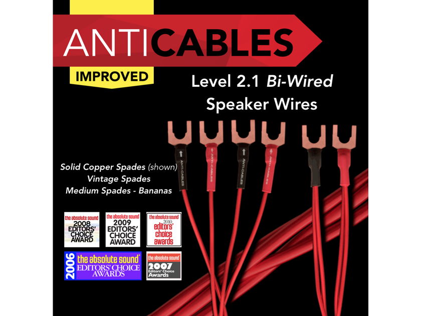 ANTICABLES Level 2 "Performance Series" 6 Foot Bi-Wire Biwire set