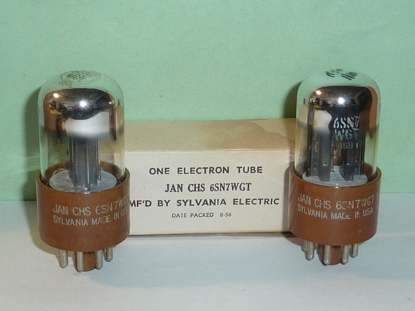 Sylvania JAN-CHS-6SN7W 6SN7GT 6SN7 Mil-Spec Tubes, Matched Pair, Tested, NOS/NIB, Matched Codes