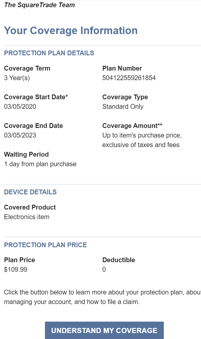 Square Trade Warranty Covered me in full