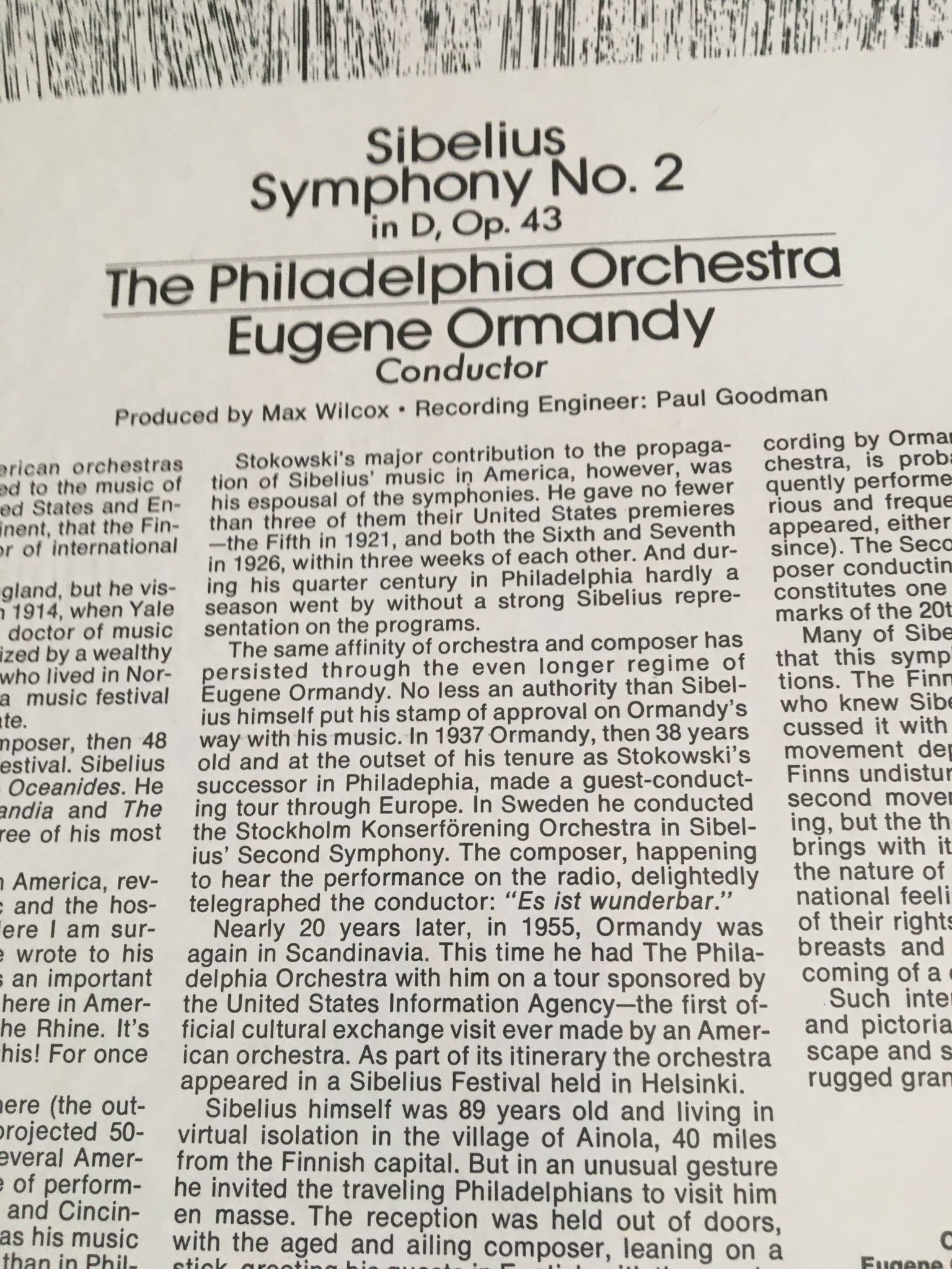Quadra disc Eugene Ormandy Philadelphia orchestra  Sibe... 6