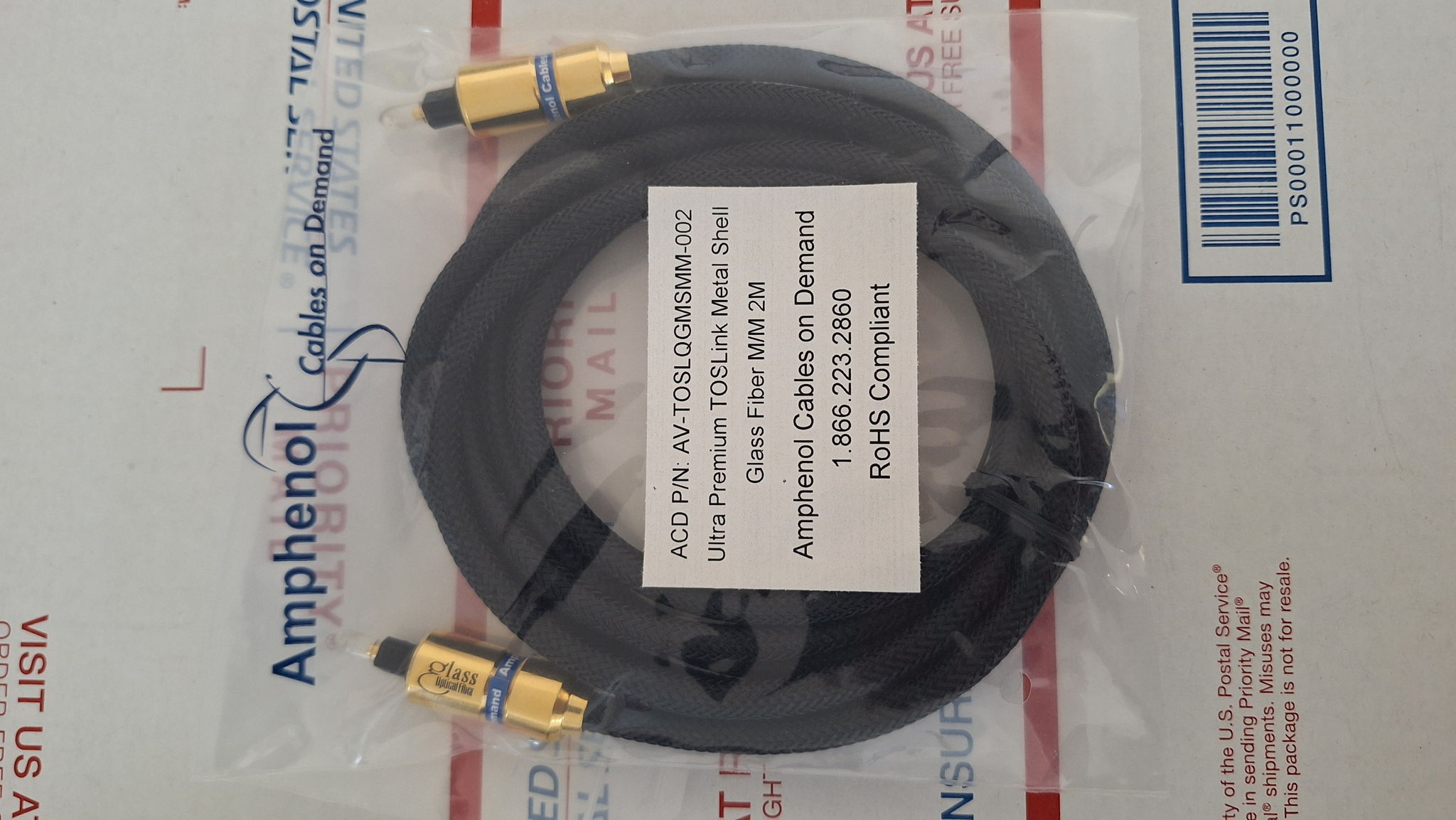 Amphenol TOSLINK 2 meter Audiophile Interconnect Cables