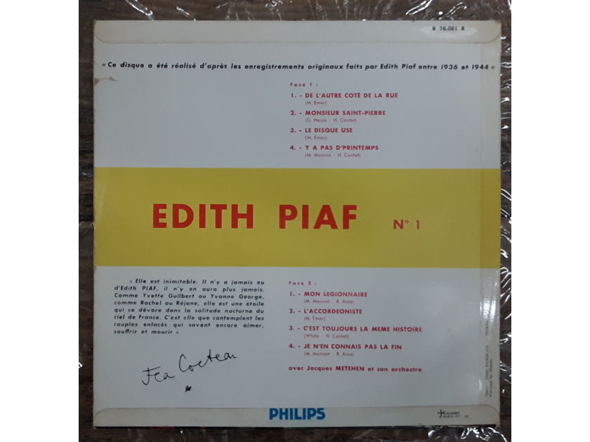 Edith Piaf - N° 1 EX 1963 10 Inch Vinyl LP Record FRANCE Philips B 76.081 R