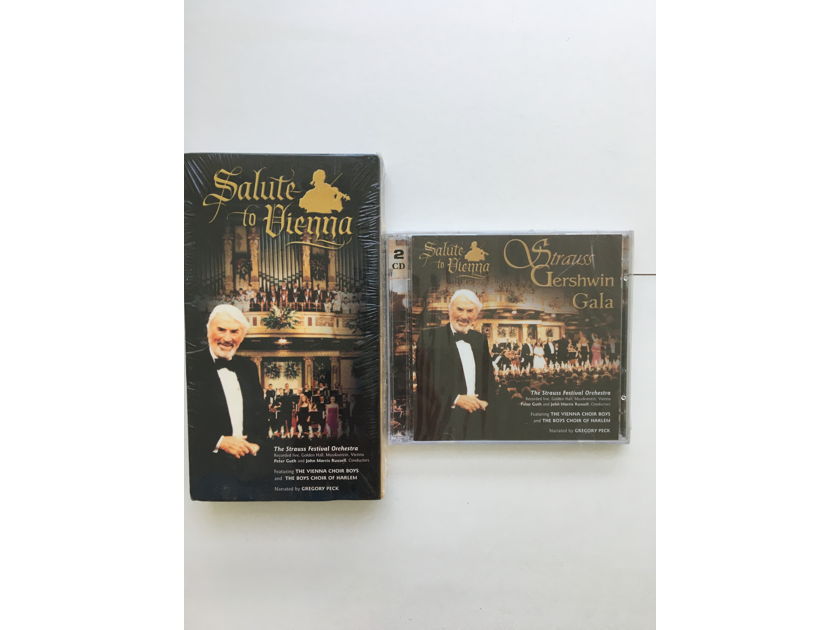 The Strauss festival orchestra Vienna boys choir Narrator Gregory Peck sealed Vhs and double cd