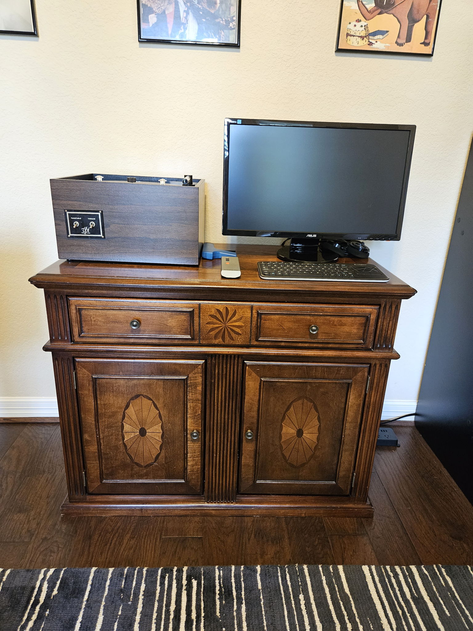 Credenza w/ VPI HW-16.5, Asus Monitor, Sutherland Remote