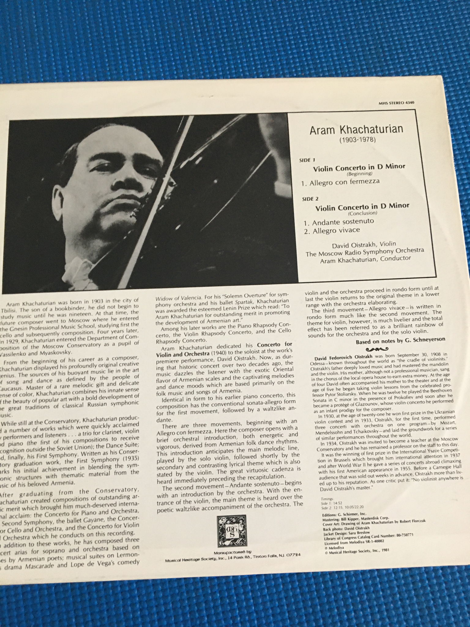 MHS 4340 Aram Khachaturian David Oistrakh violin  Mosco... 6