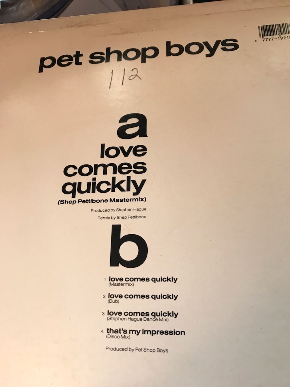 Pet Shop Boys~12" Love Comes Quickly Pet Shop Boys~12" ... 2