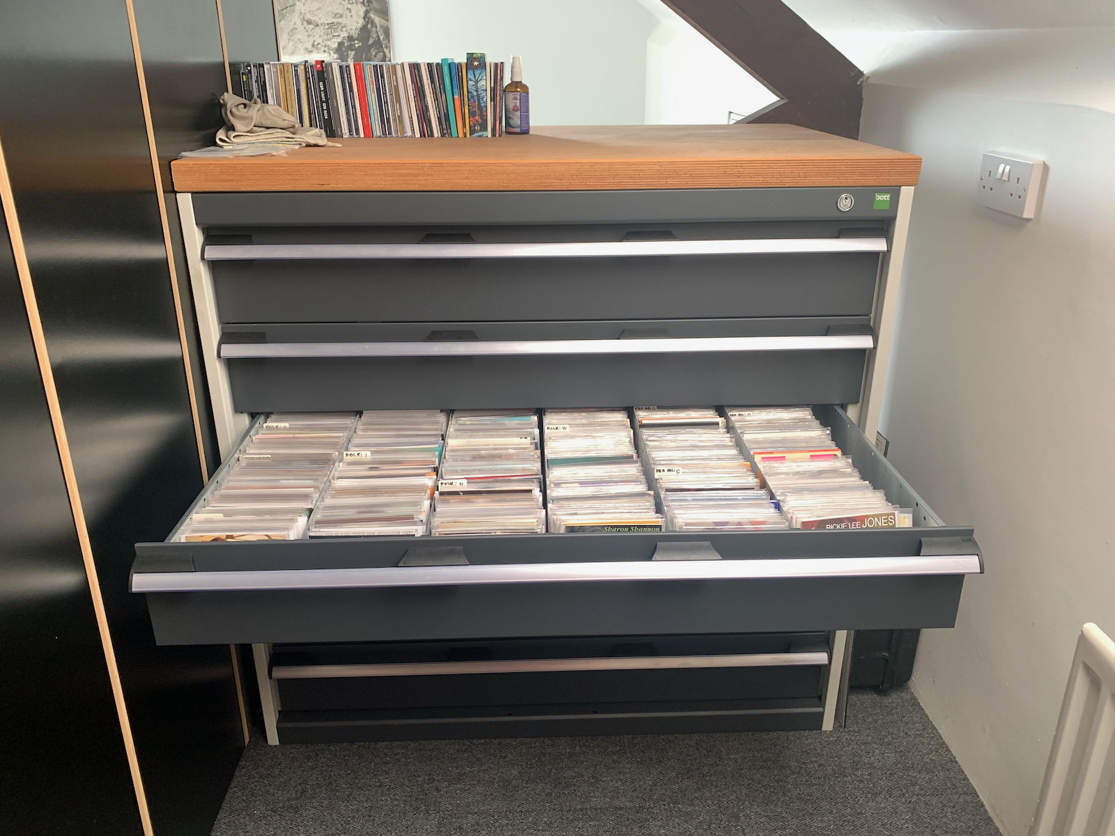 CD storage in a BOTT Cubio Drawer Unit