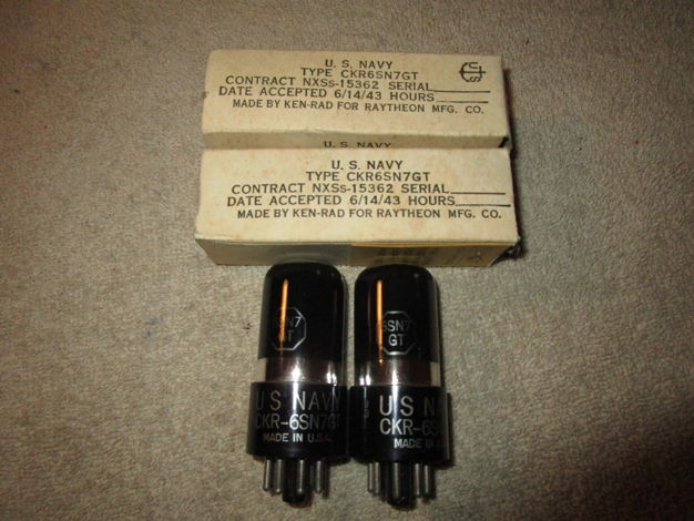 2 new in the box 1943 pre war kenrad black glass 6sn7g...