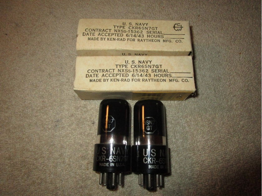 2 new in the box 1943 pre war kenrad black glass 6sn7gt tubes