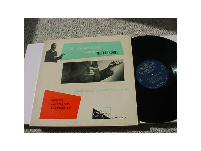 Classical 1956 Mendelssohn LP Record - Sir Adrian Boult Scotch and Italian Symphonies Westminster XWN 18239  dead wax 1c 1f see add
