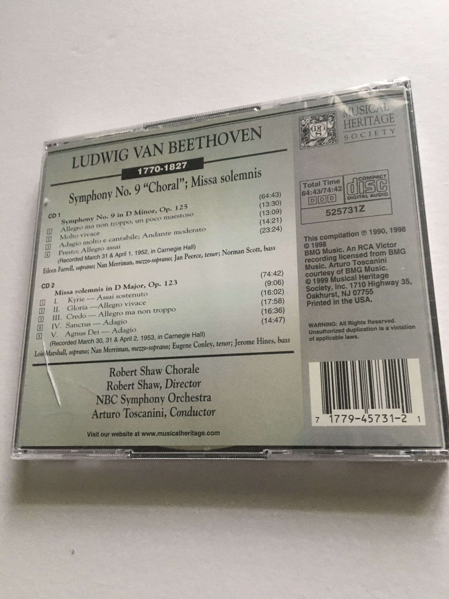 Sealed unused cd Arturo Toscanini Beethoven  NBC sympho... 2