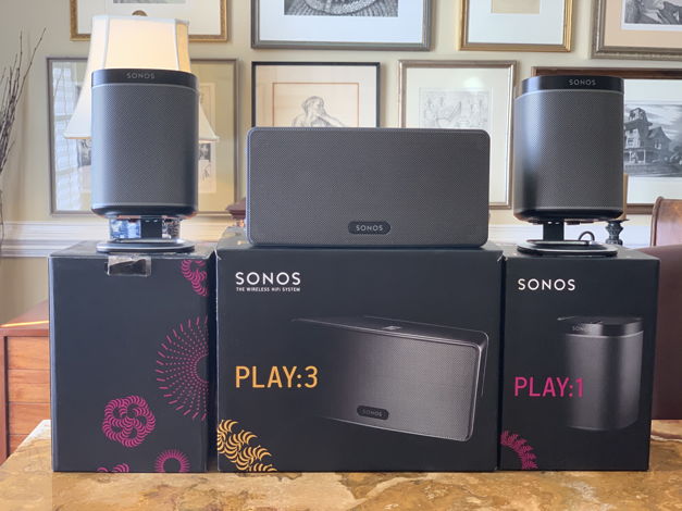 Sonos Play:1 pair with stands and Play:3 single