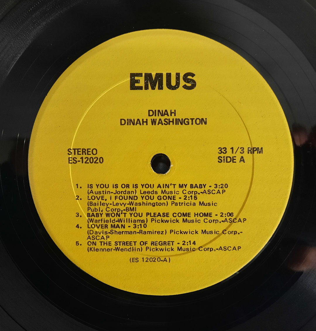 Dinah Washington – Dinah EX VINYL LP EMUS Records ES-12020 5