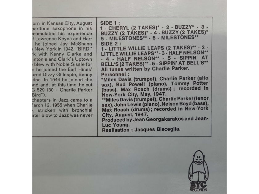 The Complete Charlie Parker Vol. 3 "Cheryl" 1969 EX+ VINYL LP FRANCE  BYG BYG 529 131