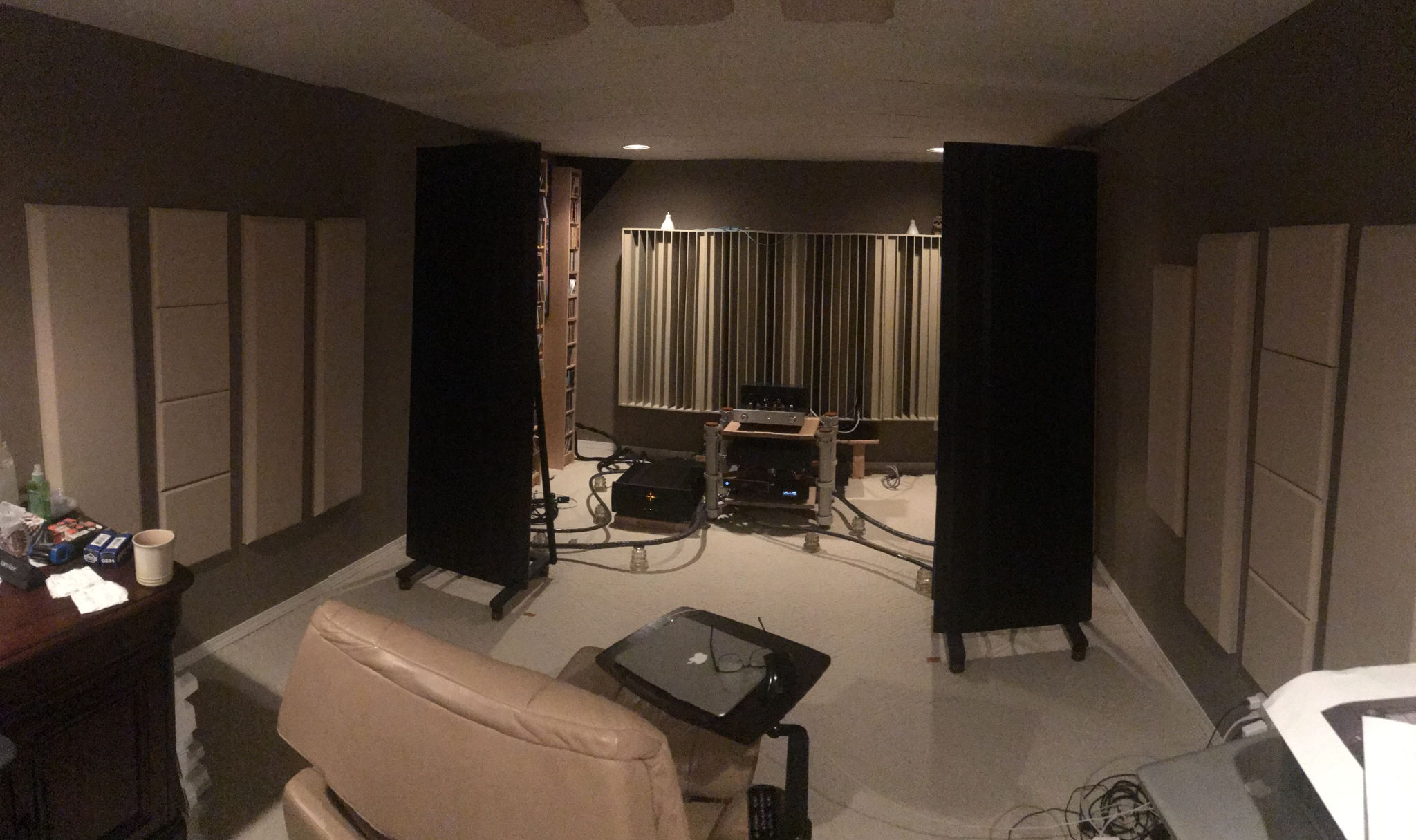 old rack- 2 channel room - pano shot makes it look like speakers are toed out, they are not :) 