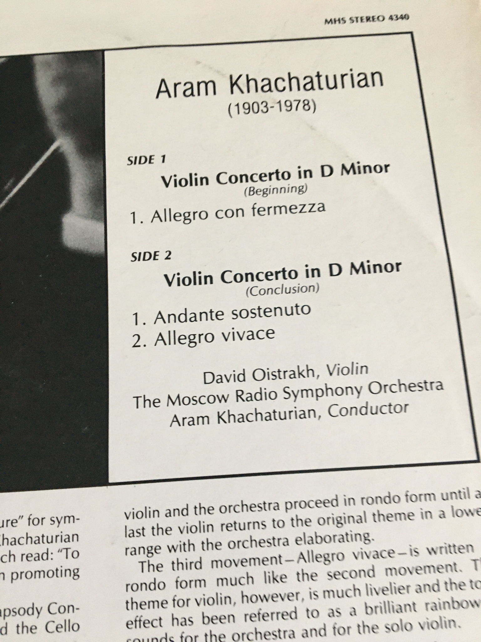 MHS 4340 Aram Khachaturian David Oistrakh violin  Mosco... 5