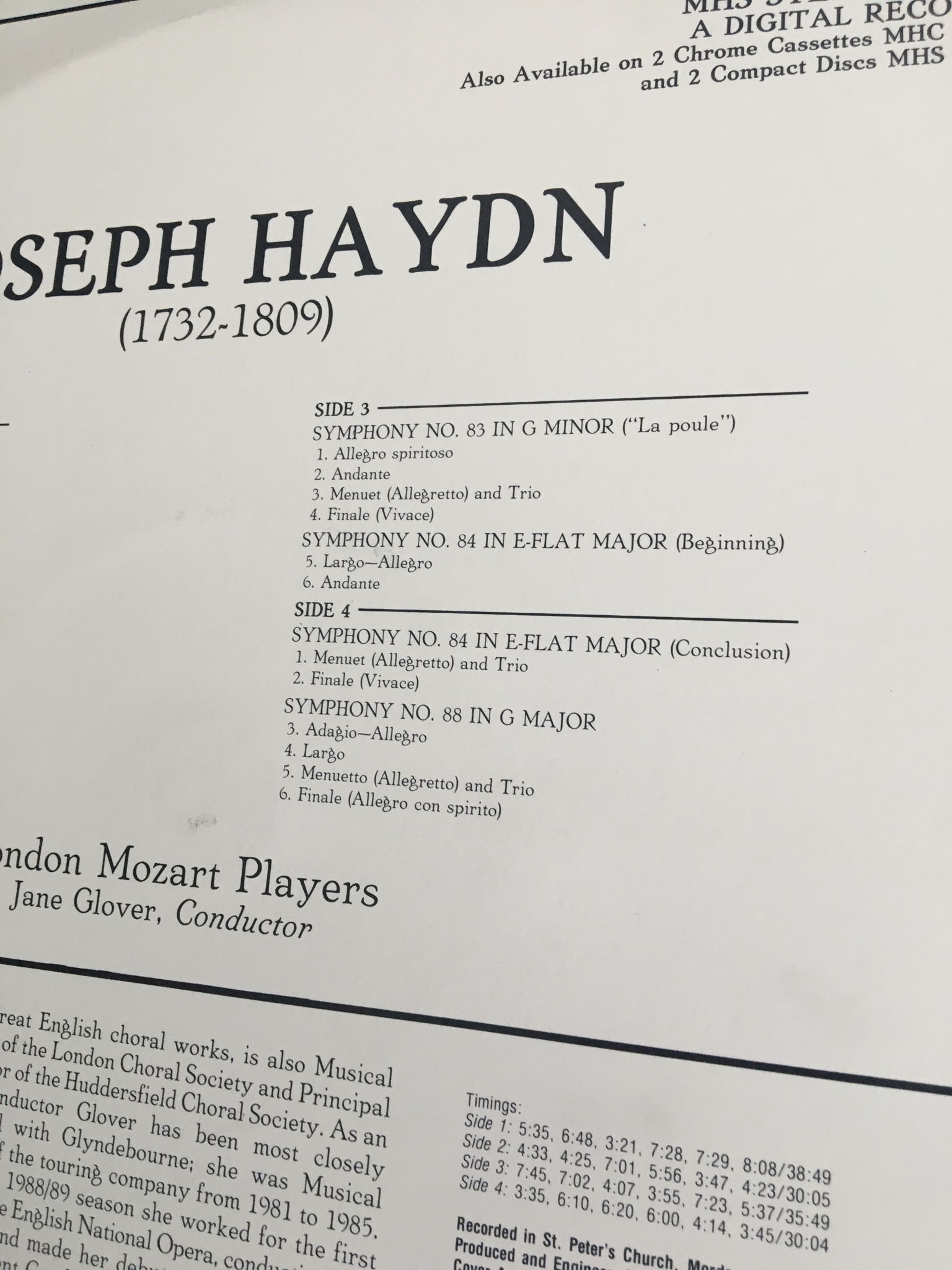 MHS Joseph Haydn double Lp record  Symphonies nos 80 83... 4