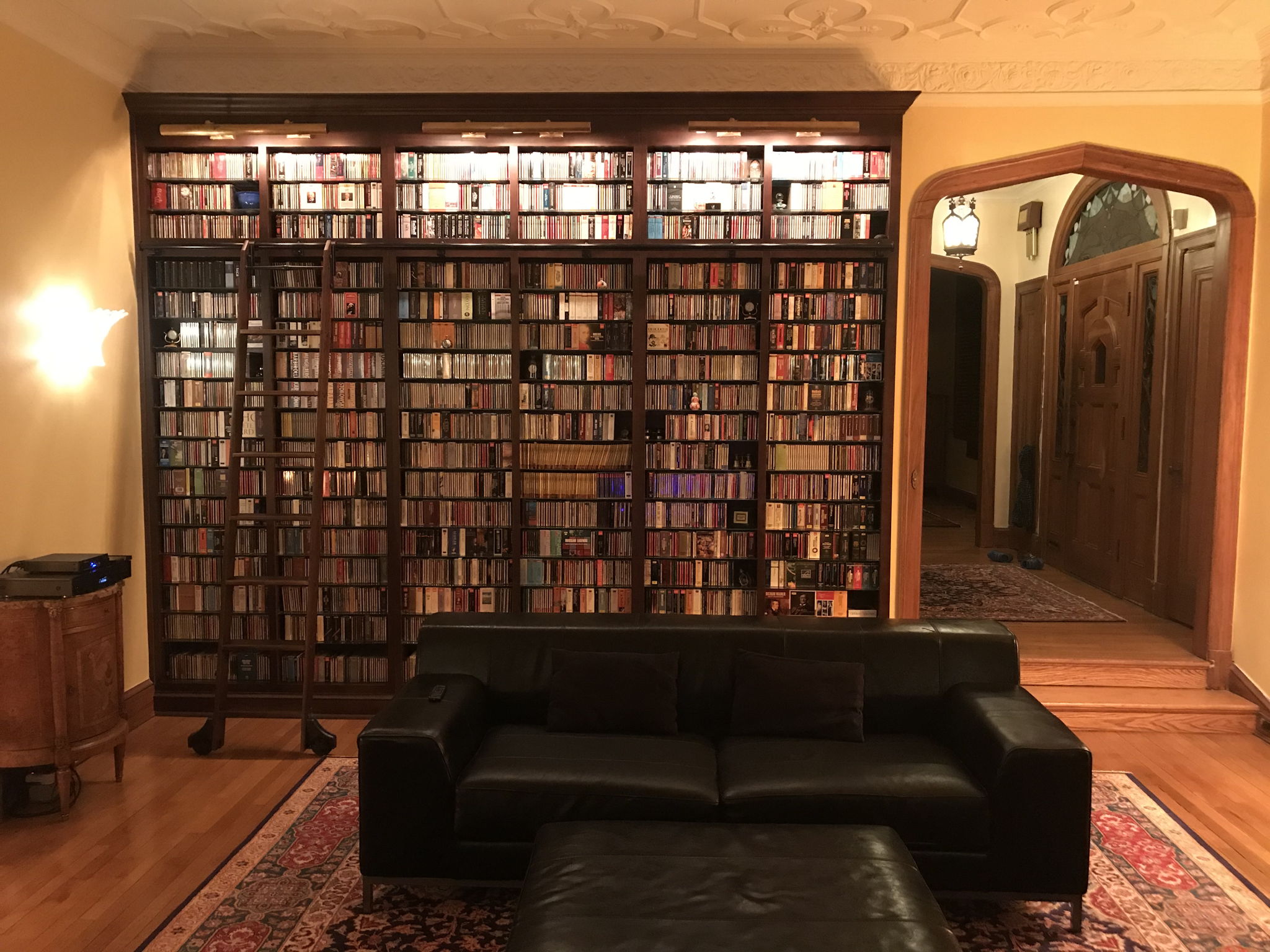 CD library and custom shelves, lighting, and rolling ladder. I'm already running out of space!