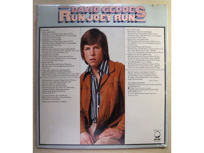David Geddes - Run Joey Run 1975 SEALED Vinyl LP Big Tree Records BT 89511 A