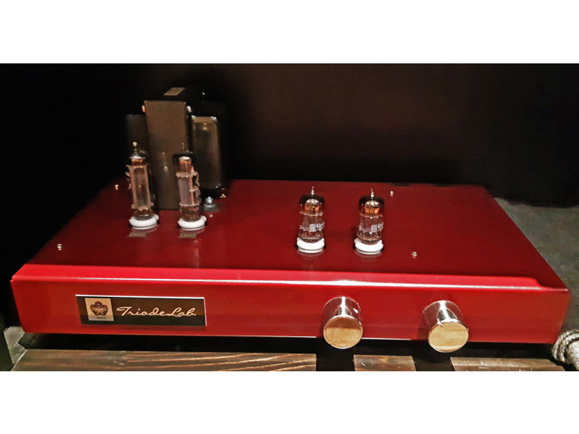 Triode Labs Au Pre preamp with a world-class high output MM/MC phono in candy apple red at HIGH-END PALACE