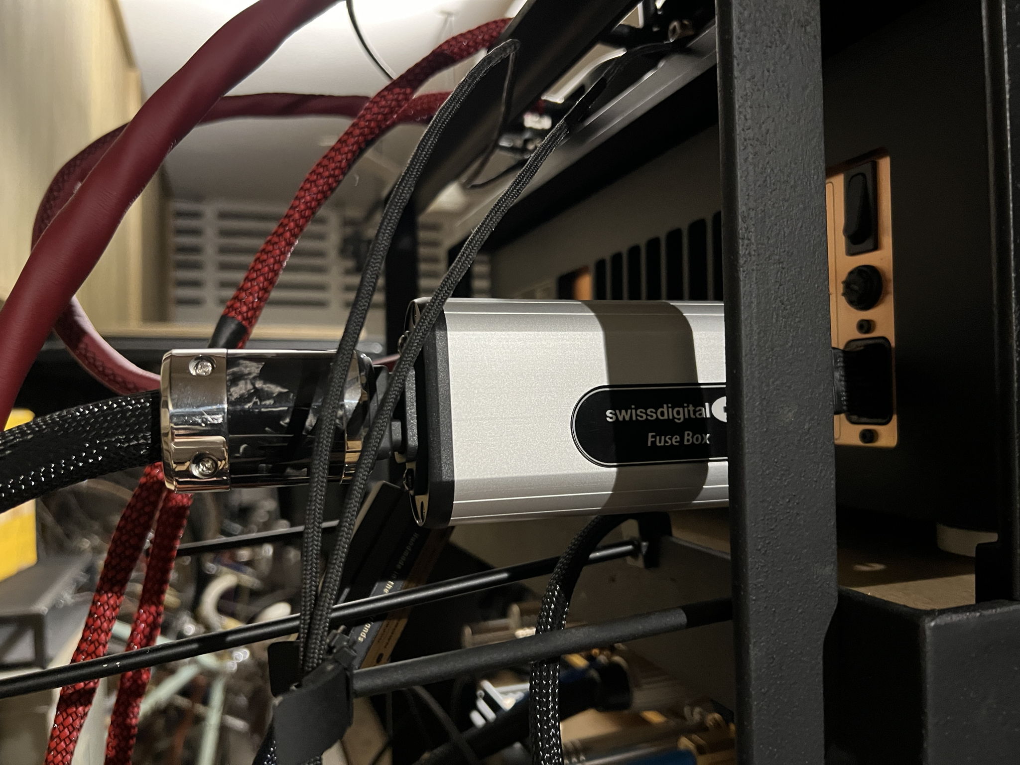 Swiss digital fuse box plugged to taiko server.