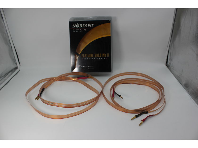 1 Pair Nordost Flatline Gold MK II 2M (6.6 ft) Banana Speaker Cables in Original Box