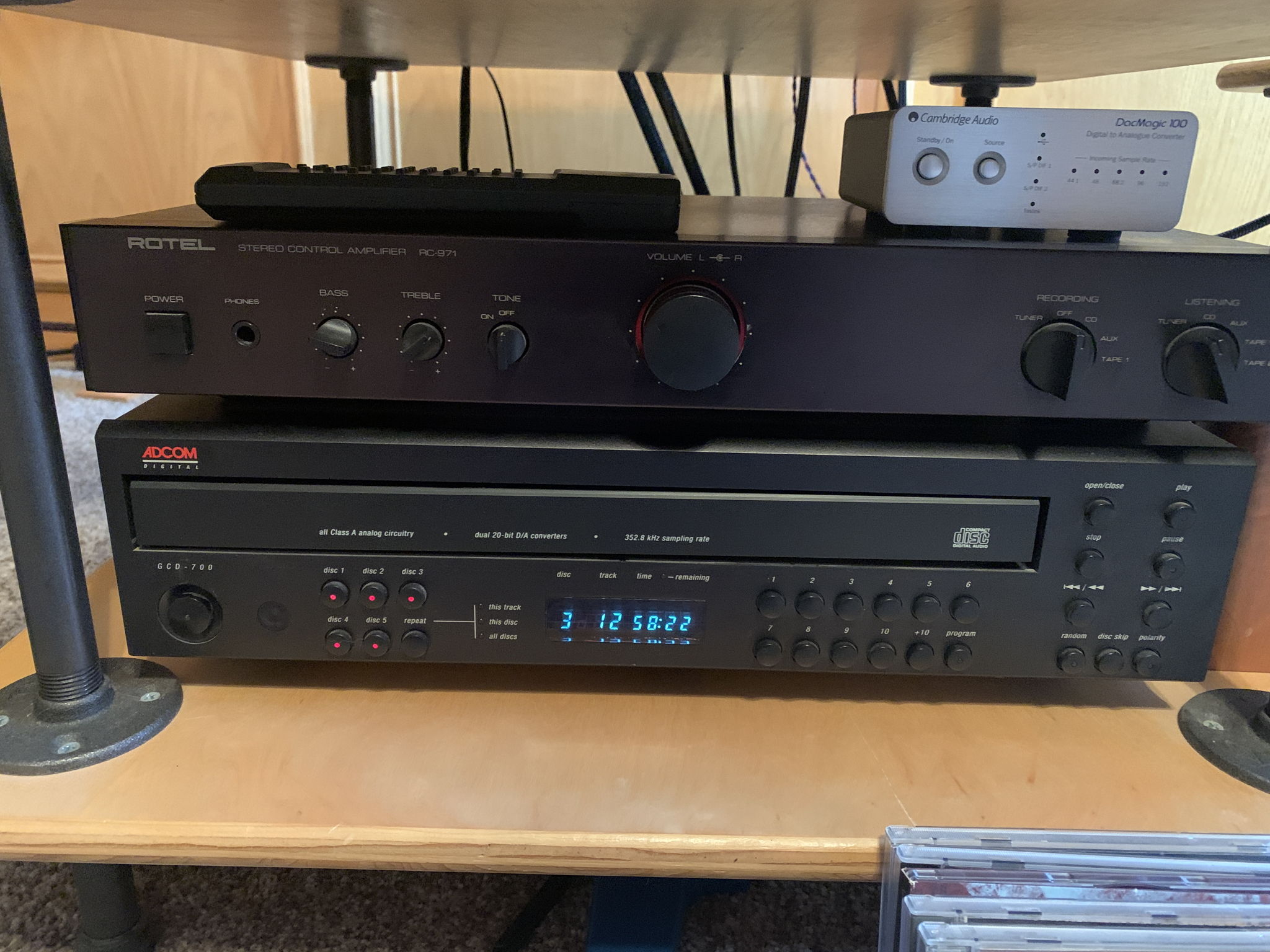 Rotel Pre-amp, Adcom CD Changer and Cambridge Audio DAC