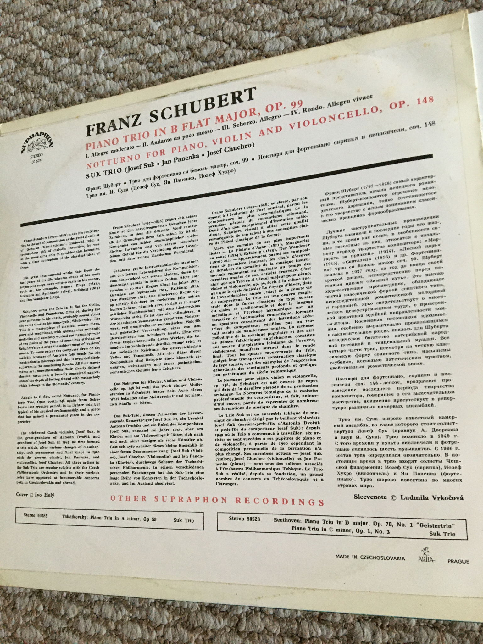 Prague Supraphon Franz Schubert Suk Trio  Piano trio in... 5