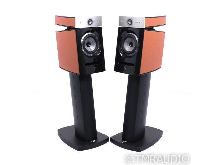 Focal Diablo Utopia III Bookshelf Speakers; Custom Orange Leather Pair w/ Stands (21955)
