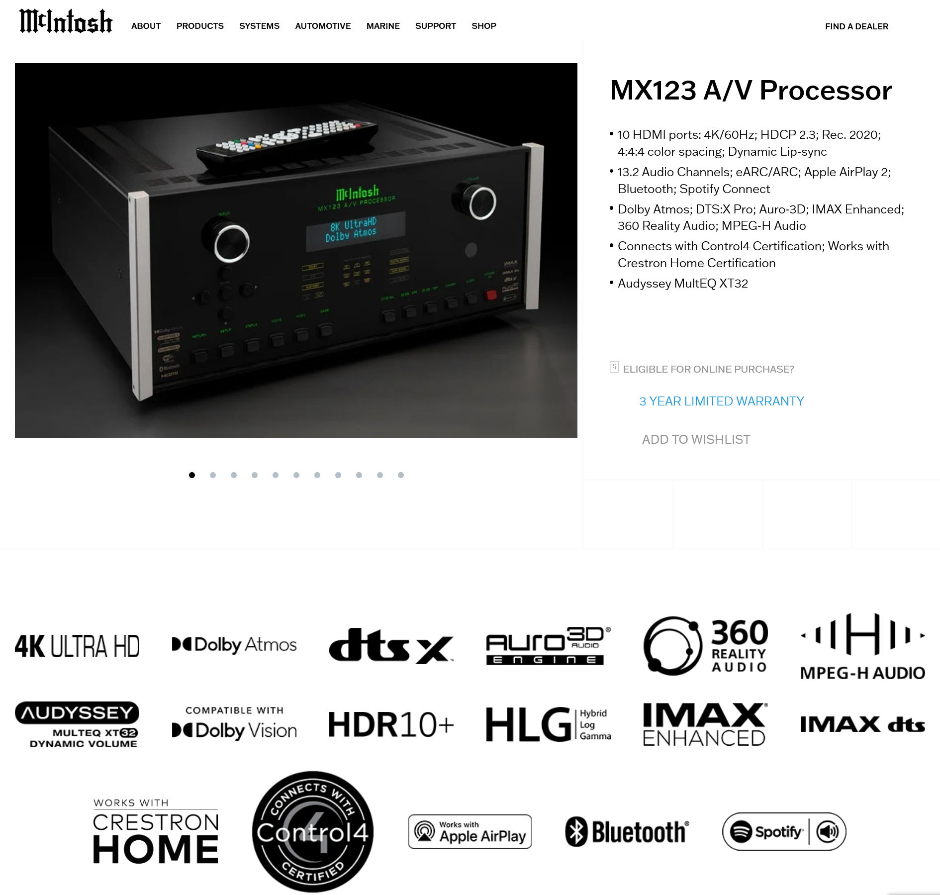 McIntosh MX123 13.2 Channel Home Theater A/V Processor 7