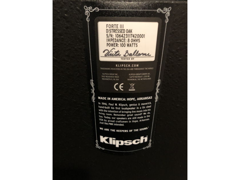 Klipsch Forte III Distressed Oak, Shelby Twp Michigan, Local Pickup Only