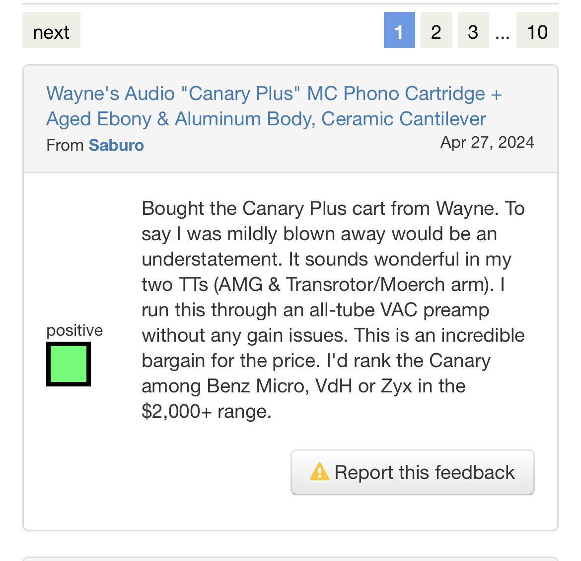 Wayne's Audio "Canary Plus" MC Phono Cartridge + Aged E... 12