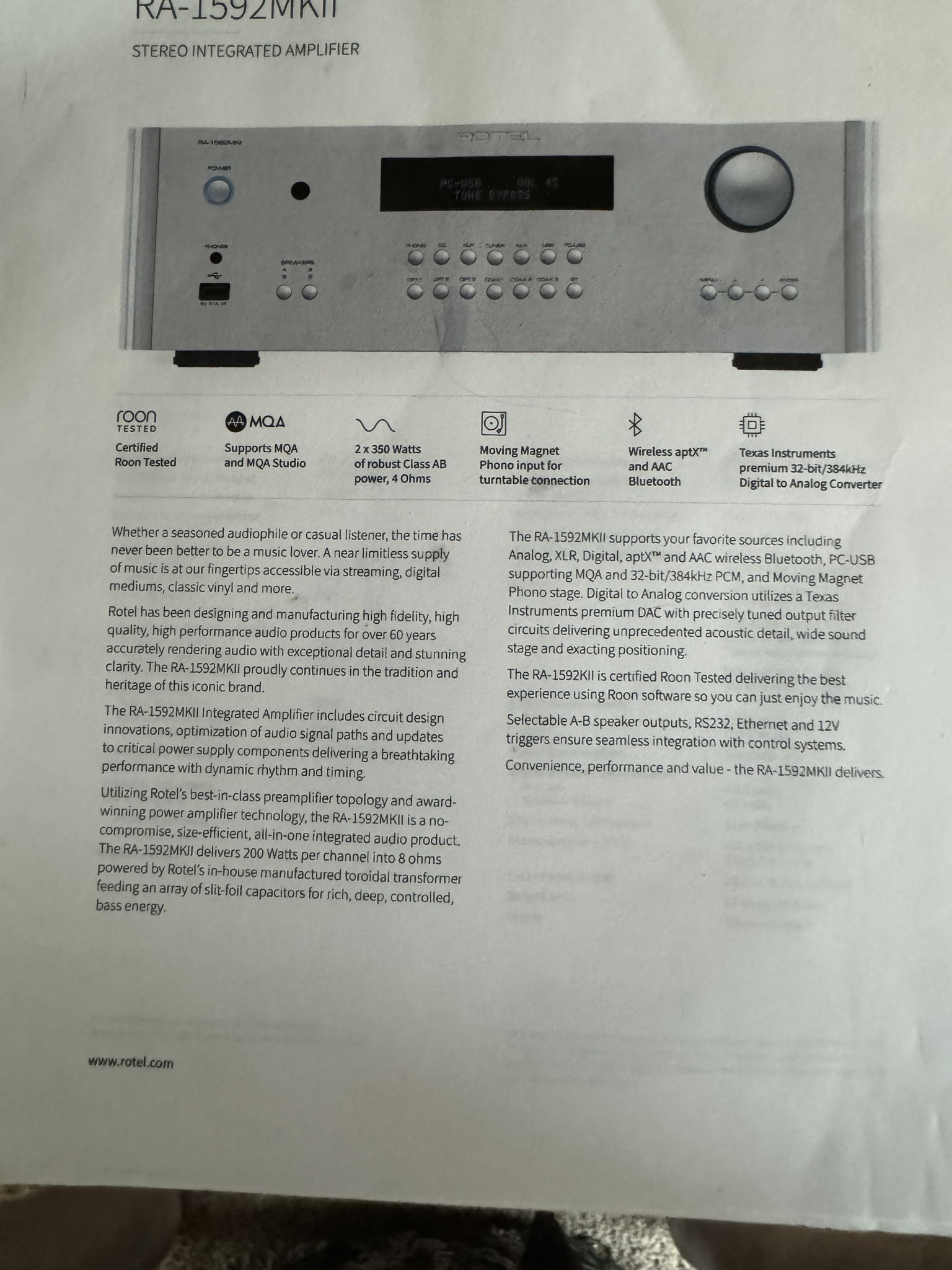 Rotel RA-1592MKII integrated amp 5