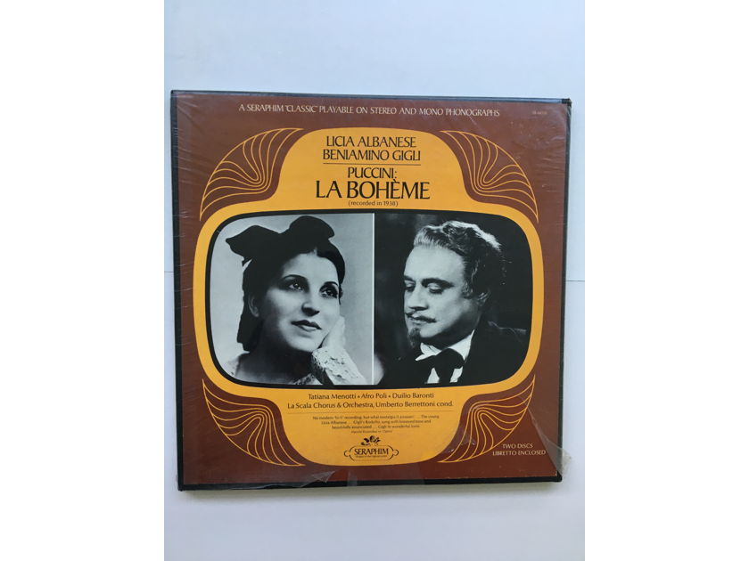 Licia Albanese Beniamino Gigli Puccini Menotti poli  La boheme 2 Lp Record box set sealed Seraphim