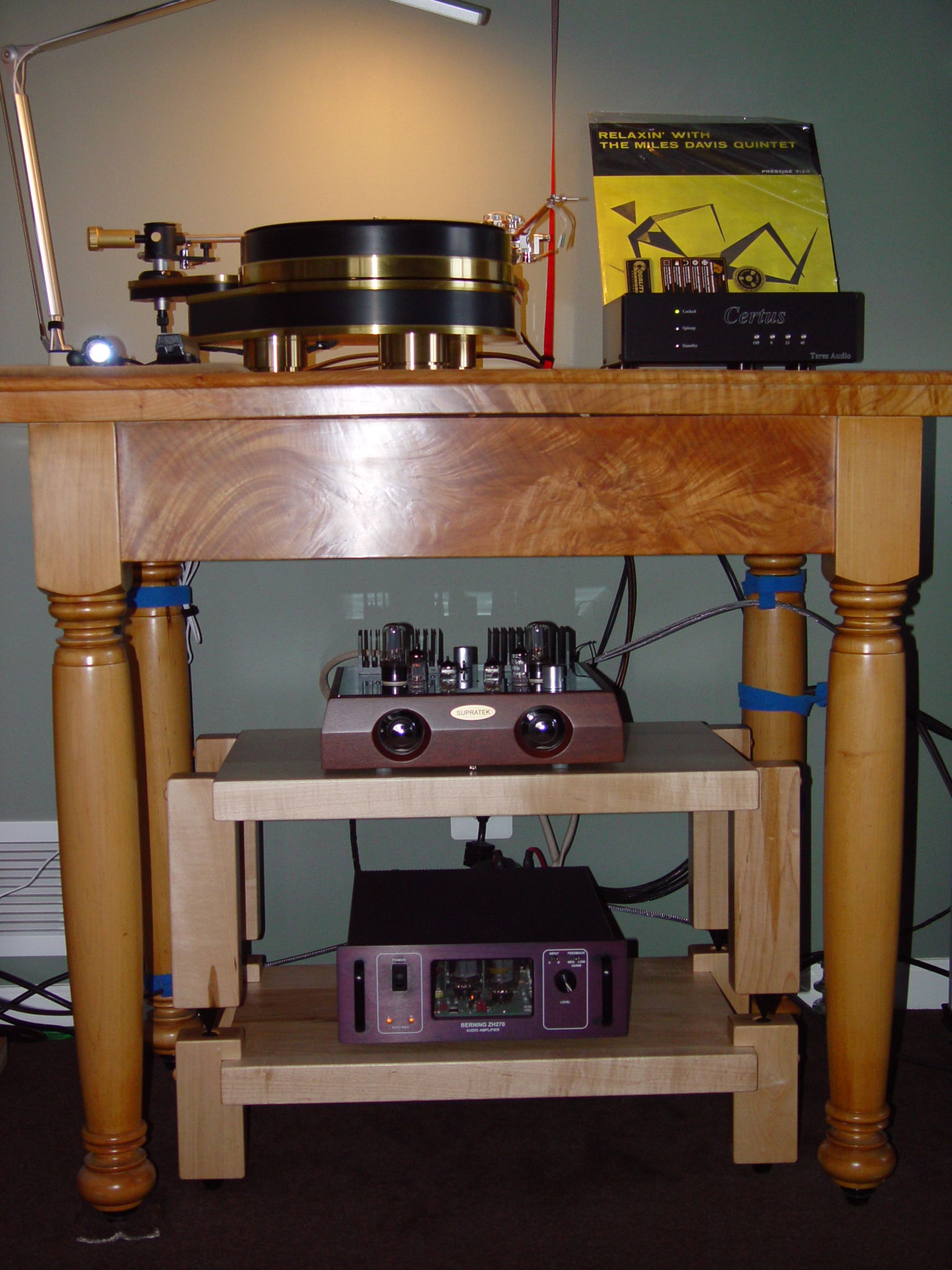 Turntable stand made of highly figured maple from BC, Canada